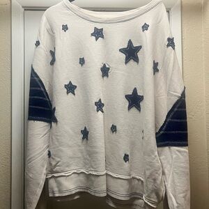 Anthropologie White and Blue Star Sweatshirt